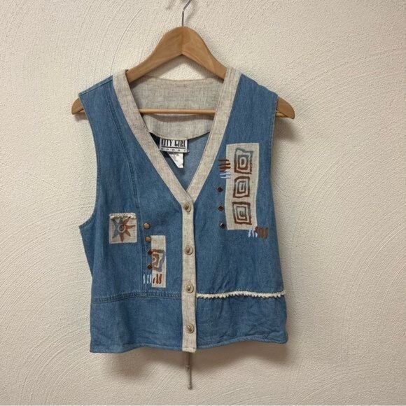 Vintage City Girl Sport Western Denim Vest Sz 12 - Picture 6 of 6